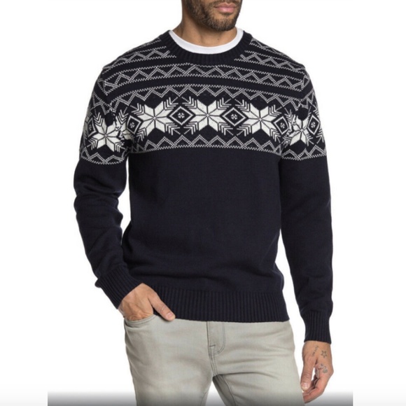 Weatherproof Other - Weatherproof Mens Fair Isle Mesh Crew Neck Sweater Christmas Navy Snowflake XL